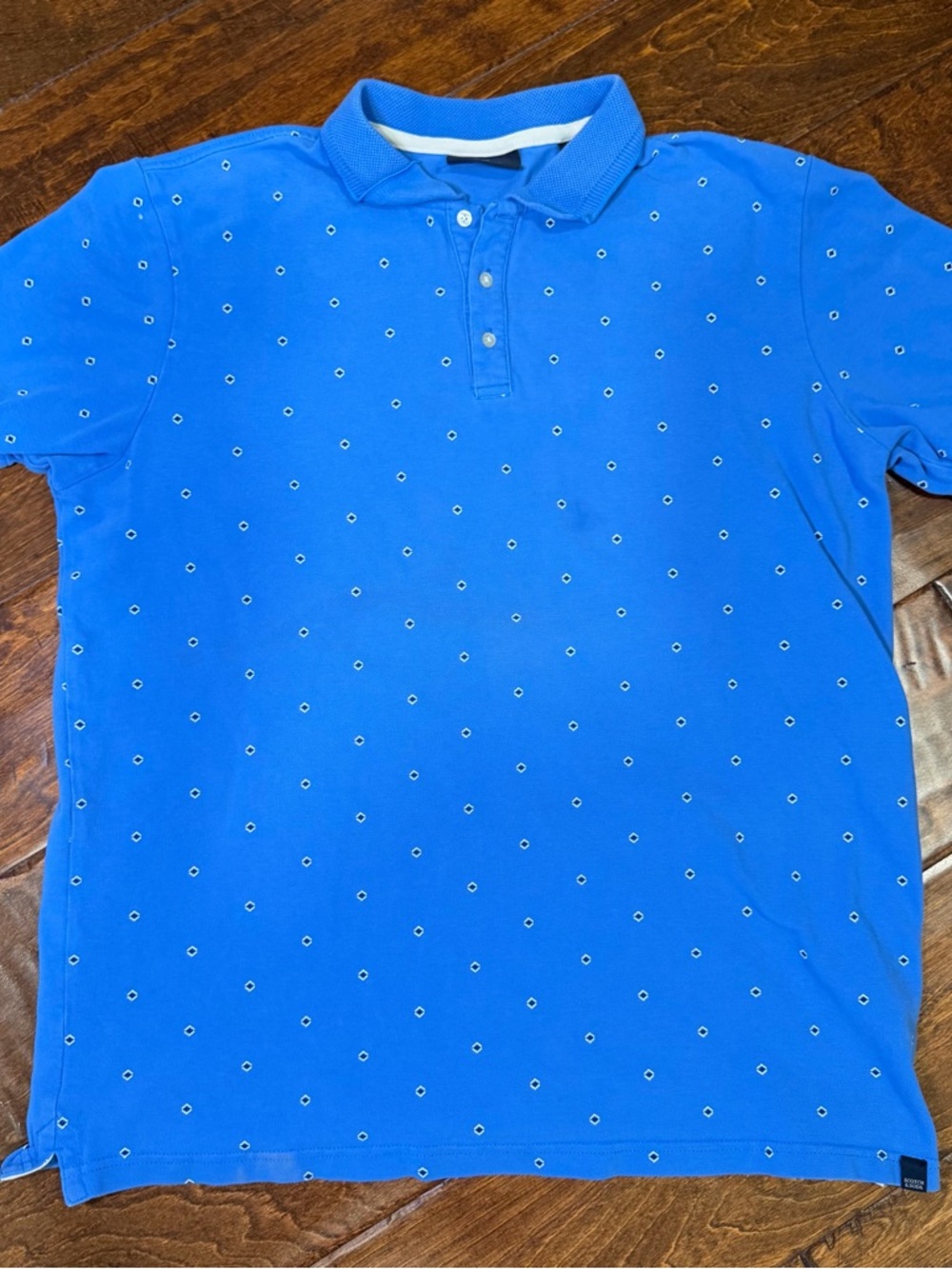 Scotch & Soda Polo Shirt Mens XL Blue Geometric Pique Short Sleeve Summer